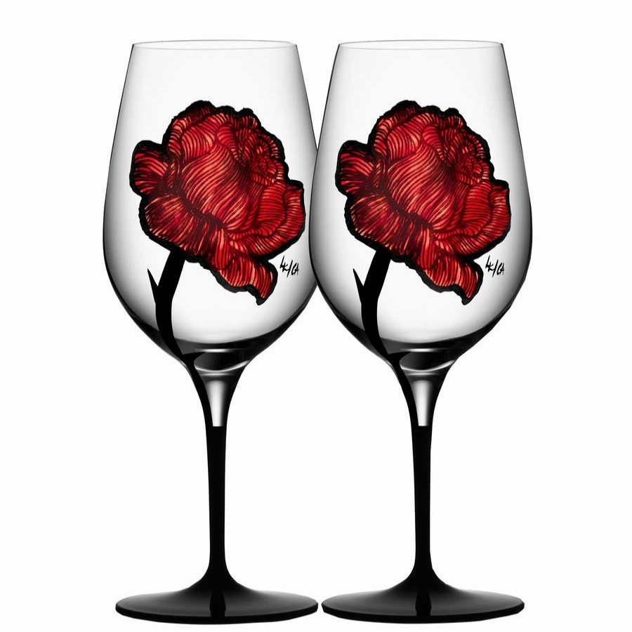 * Orrefors Kosta Boda Kosta Boda Tattoo Crystal Wine Glasses, Pair | Wine Glasses