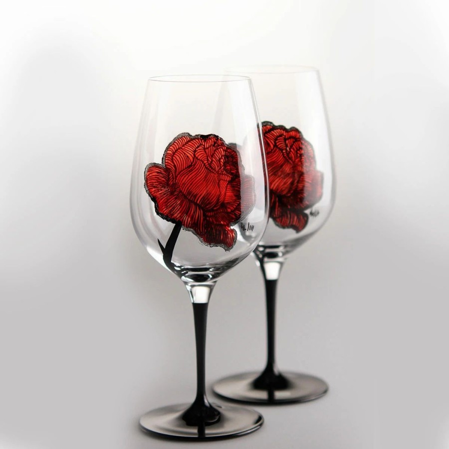 * Orrefors Kosta Boda Kosta Boda Tattoo Crystal Wine Glasses, Pair | Wine Glasses