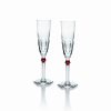 * Baccarat Crystal Baccarat Harcourt Eve Champagne Flutes, Red Knob, Pair | Toasting Flutes