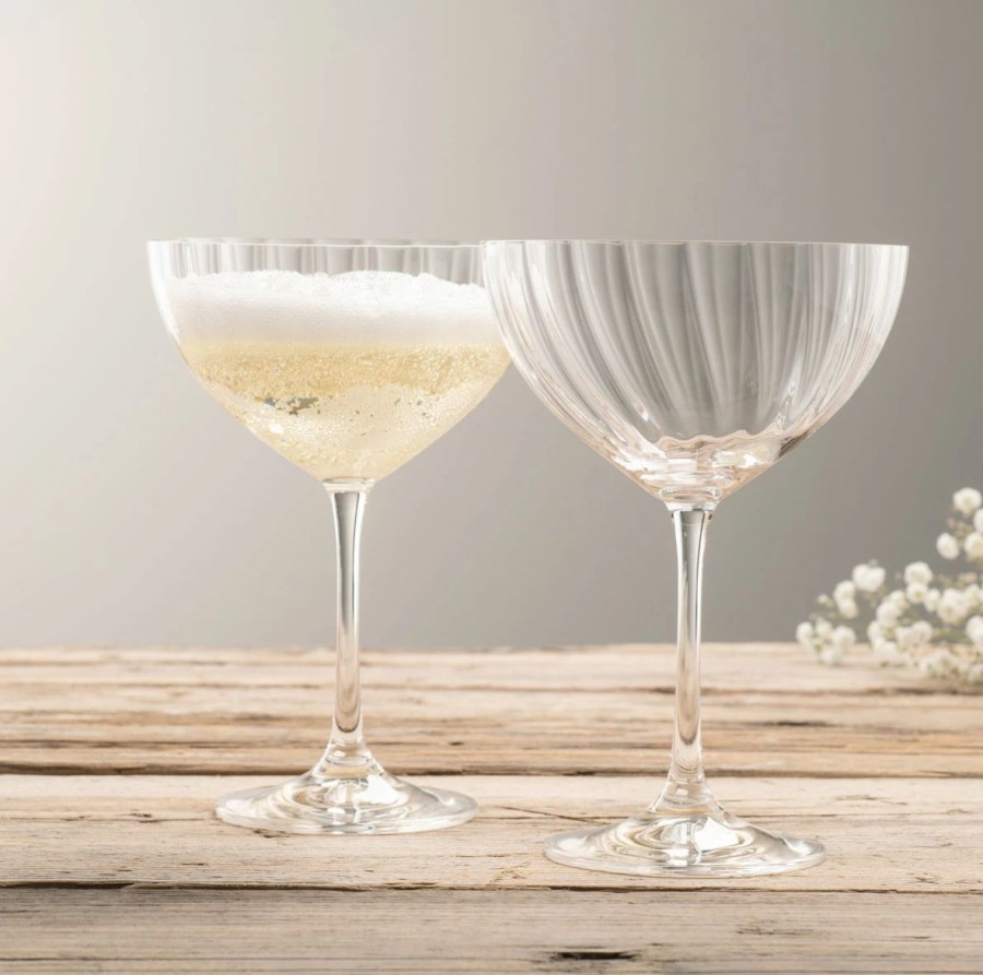 * Belleek Pottery Ltd Galway Erne Saucer Champagne, Pair | Toasting Flutes