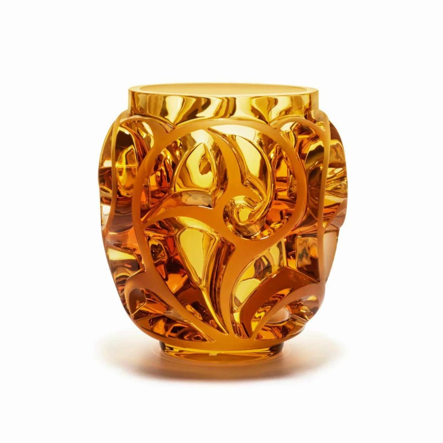 * Lalique Tourbillons 8 1/8 Amber Crystal Vase, Limited Edition | Vases