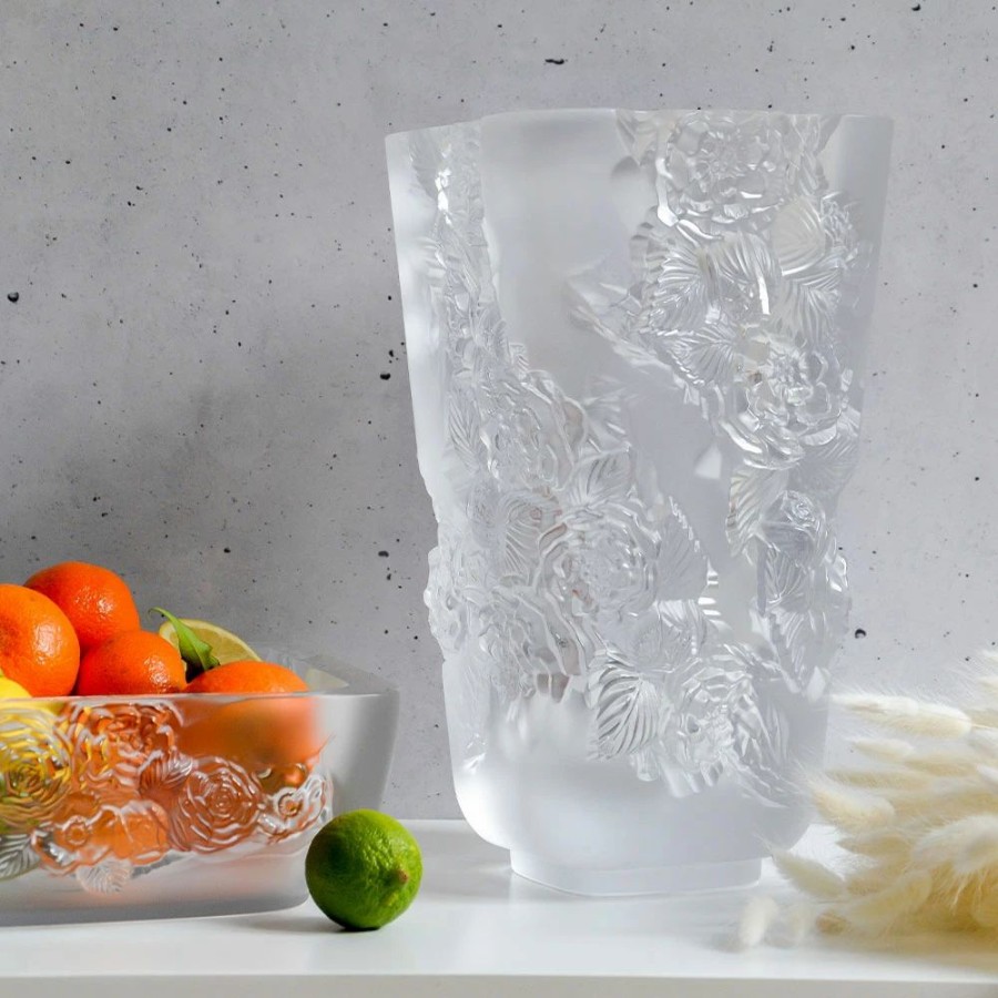 * Lalique Large Pivoines Clear 13.5 Vase | Vases