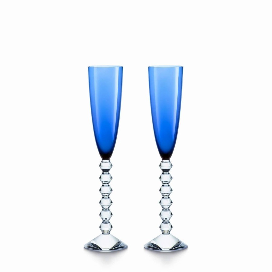 * Baccarat Crystal, Vega Flutissimo Crystal Flute Blue, Pair | Toasting Flutes