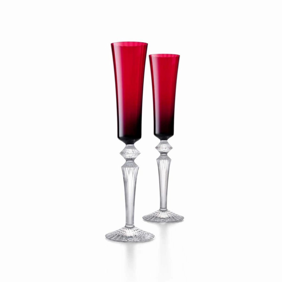 * Baccarat Crystal, Mille Nuits Flutissimo Crystal Flutes, Red, Pair | Toasting Flutes