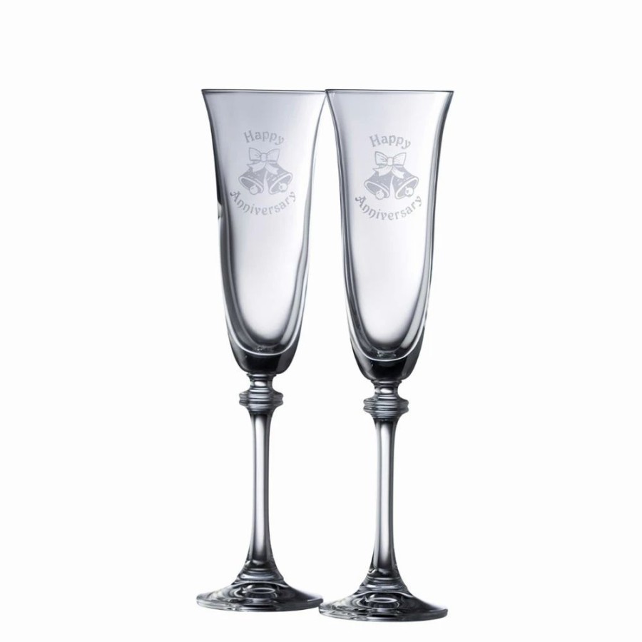 * Belleek Pottery Ltd Galway Happy Anniversary Liberty Flute Pair | Toasting Flutes