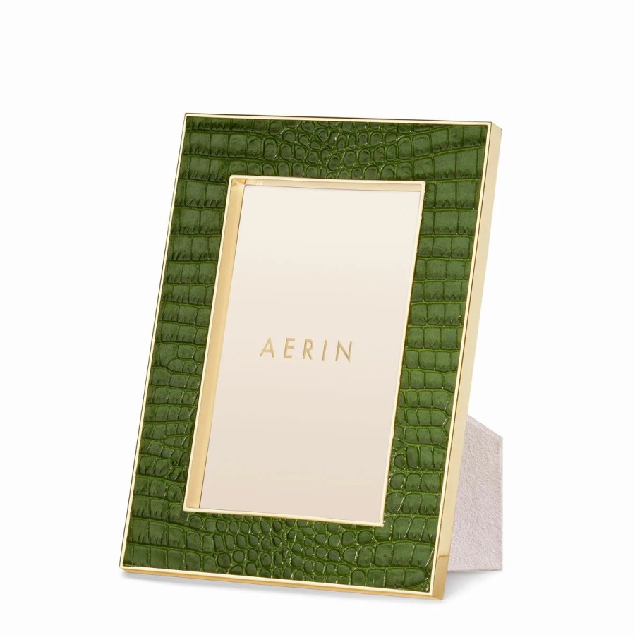 * Aerin Classic Croc Leather Frame, 4 X 6 , Verde | Picture Frames