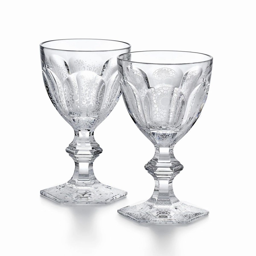 * Baccarat Crystal Harcourt Etched Wine Glass #3, Pair | Wine Glasses