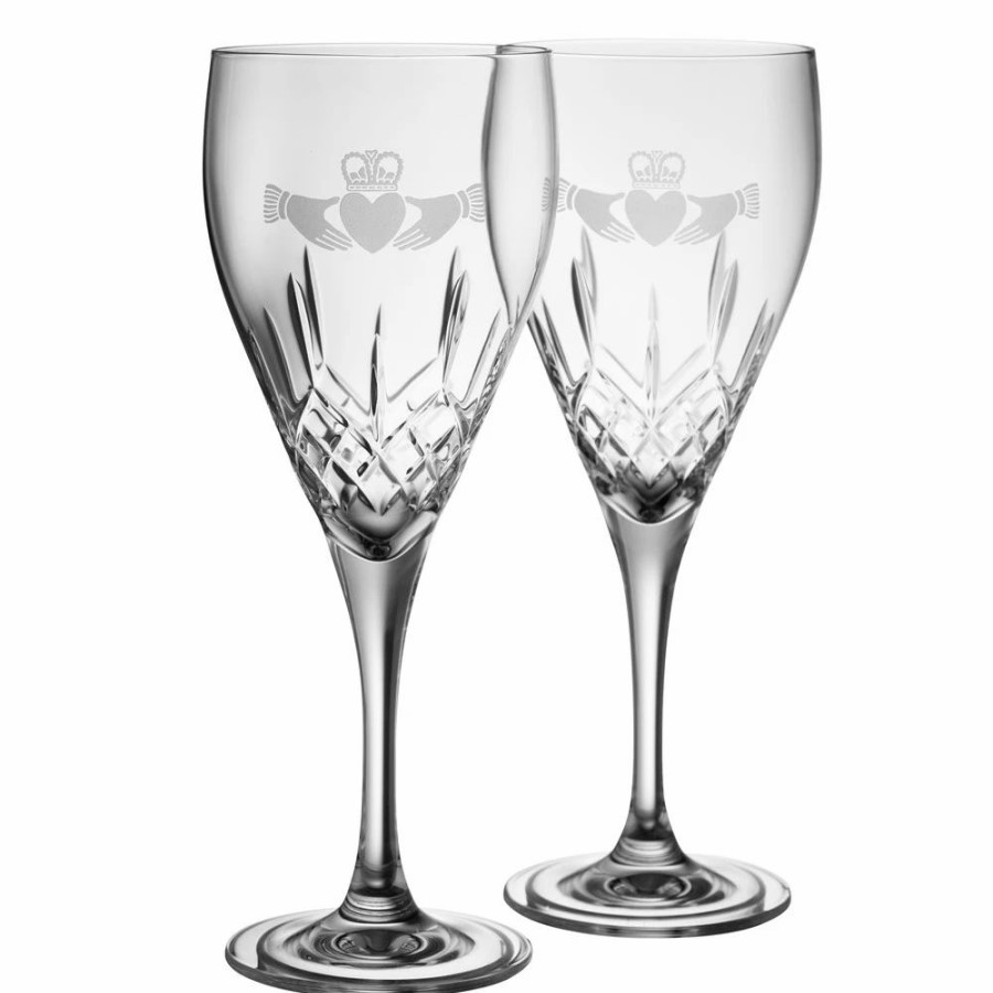 * Belleek Pottery Ltd Galway Claddagh Red Wine Pair | Wine Glasses