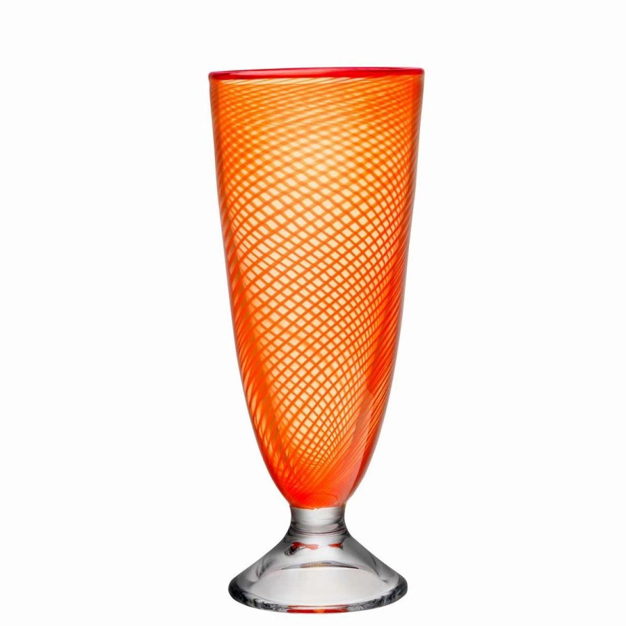 * Orrefors Kosta Boda Kosta Boda Red Rim Orange Footed 10 1/2 Crystal Vase | Vases