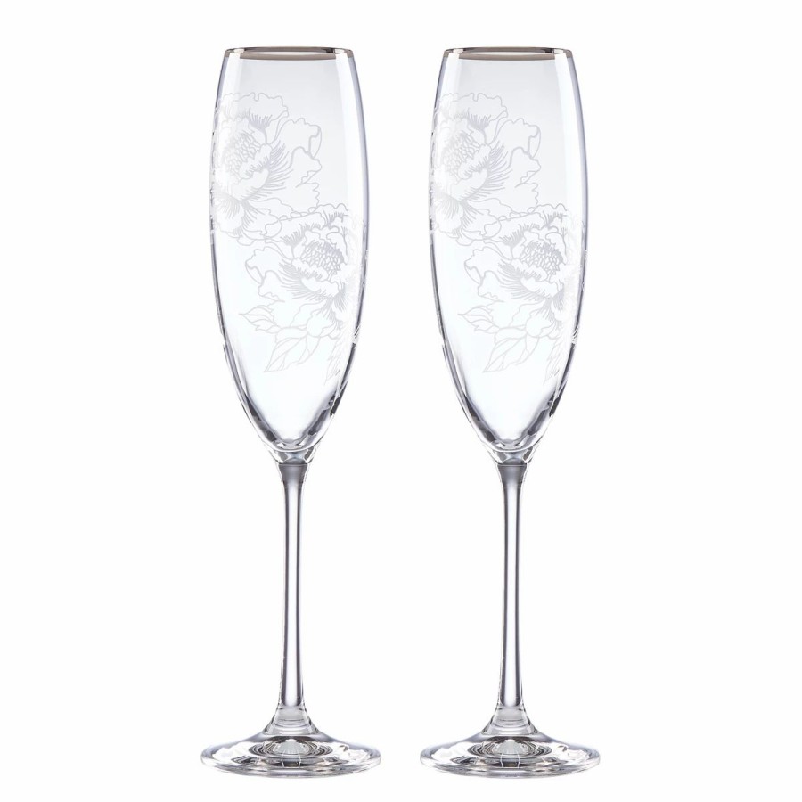 * Lenox Silver Peony Crystal Toasting Flutes, Pair | Toasting Flutes