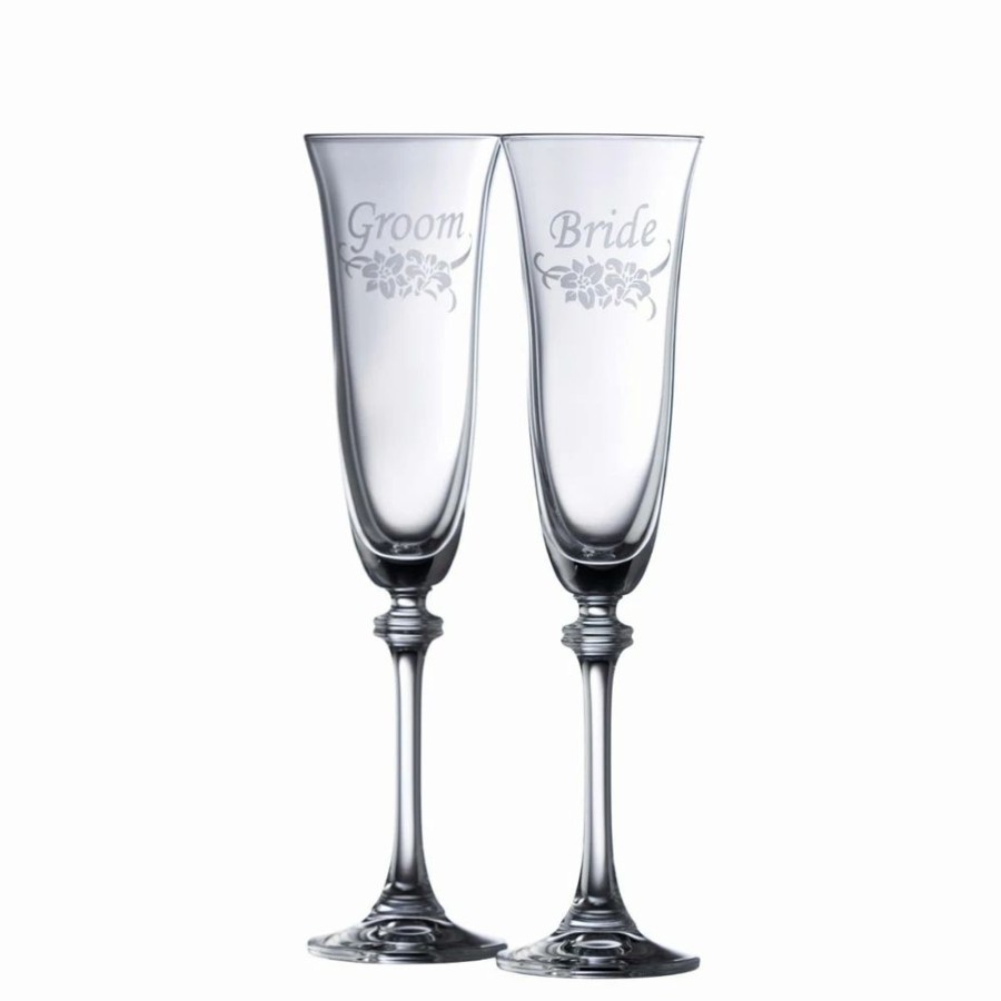 * Belleek Pottery Ltd Galway Bride And Groom Flute Floral Spray Pair | Toasting Flutes