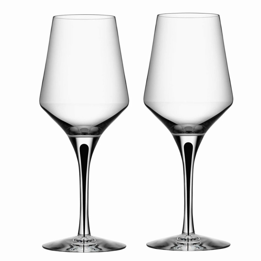 * Orrefors Kosta Boda Orrefors Crystal, Metropol Black Crystal White Wine, Pair | Wine Glasses