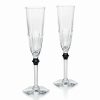 * Baccarat Crystal Baccarat Harcourt Eve Champagne Flute Black Knob, Pair | Toasting Flutes