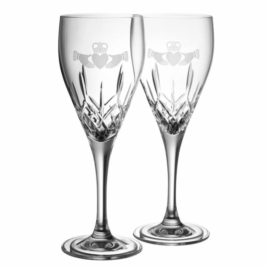 * Belleek Pottery Ltd Galway Claddagh White Wine Pair | Wine Glasses