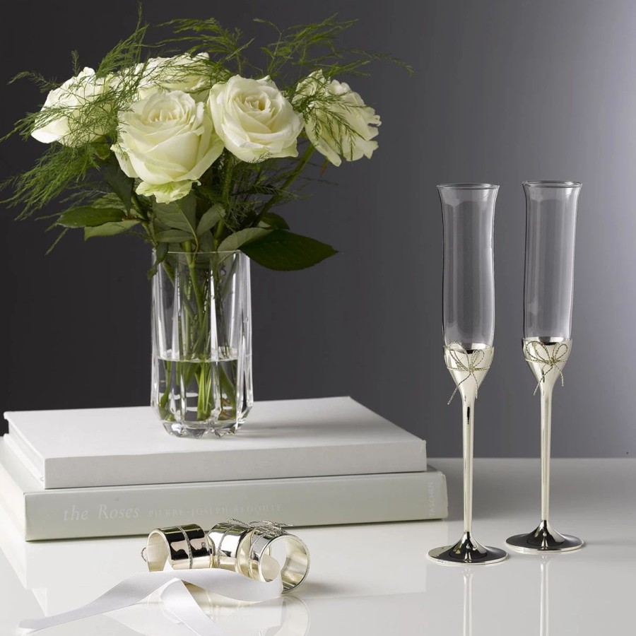 * Wedgwood China Vera Wang Wedgwood, Crystal And Silver Love Knots Toasting Crystal Flutes, Pair | Toasting Flutes