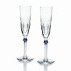 * Baccarat Crystal Baccarat Harcourt Eve Champagne Flutes, Blue Knob, Pair | Toasting Flutes