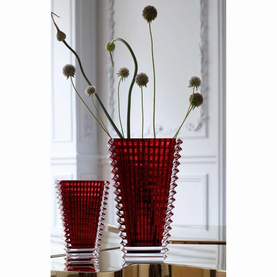 * Baccarat Crystal Eye Rectangular 8 Vase, Red | Vases