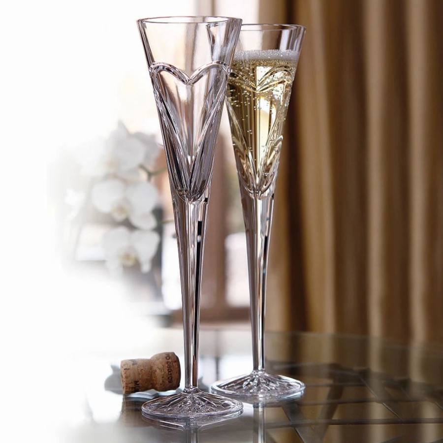 * Waterford Crystal Waterford Wishes Love And Romance Heart Crystal Flutes, Pair | Toasting Flutes