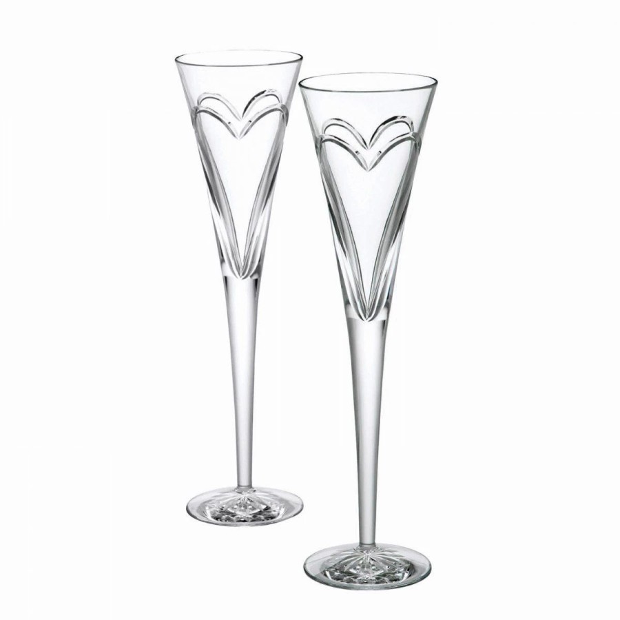 * Waterford Crystal Waterford Wishes Love And Romance Heart Crystal Flutes, Pair | Toasting Flutes