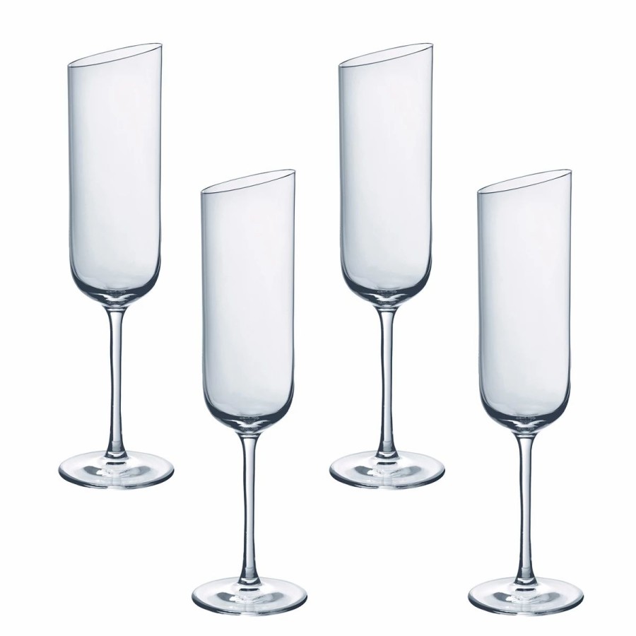 * Villeroy And Boch Newmoon Champagne Flute Glasses, Set Of 4 | Toasting Flutes