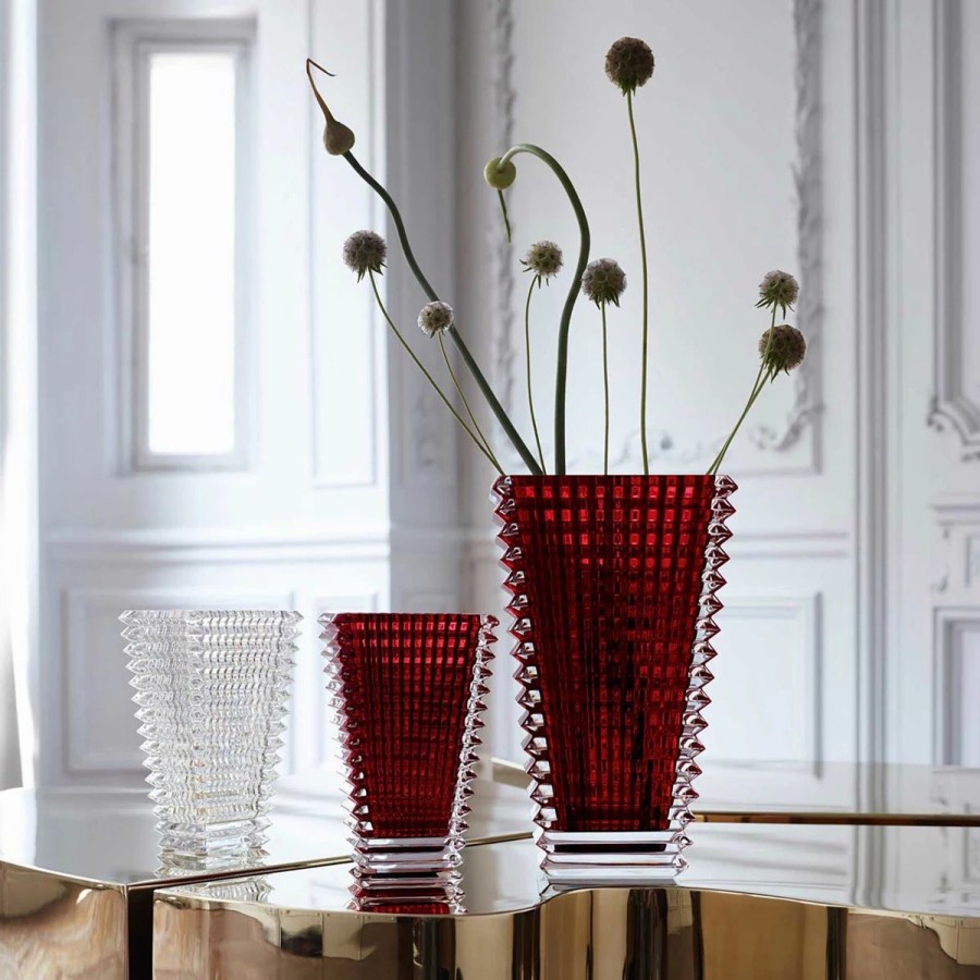 * Baccarat Crystal, Eye 11 3/4 Rectangular Vase, Red | Vases