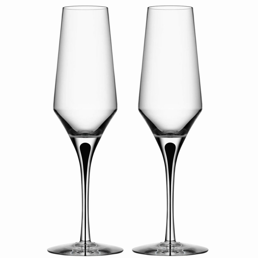 * Orrefors Kosta Boda Orrefors Crystal, Metropol Black Champagne Crystal Flute, Pair | Toasting Flutes